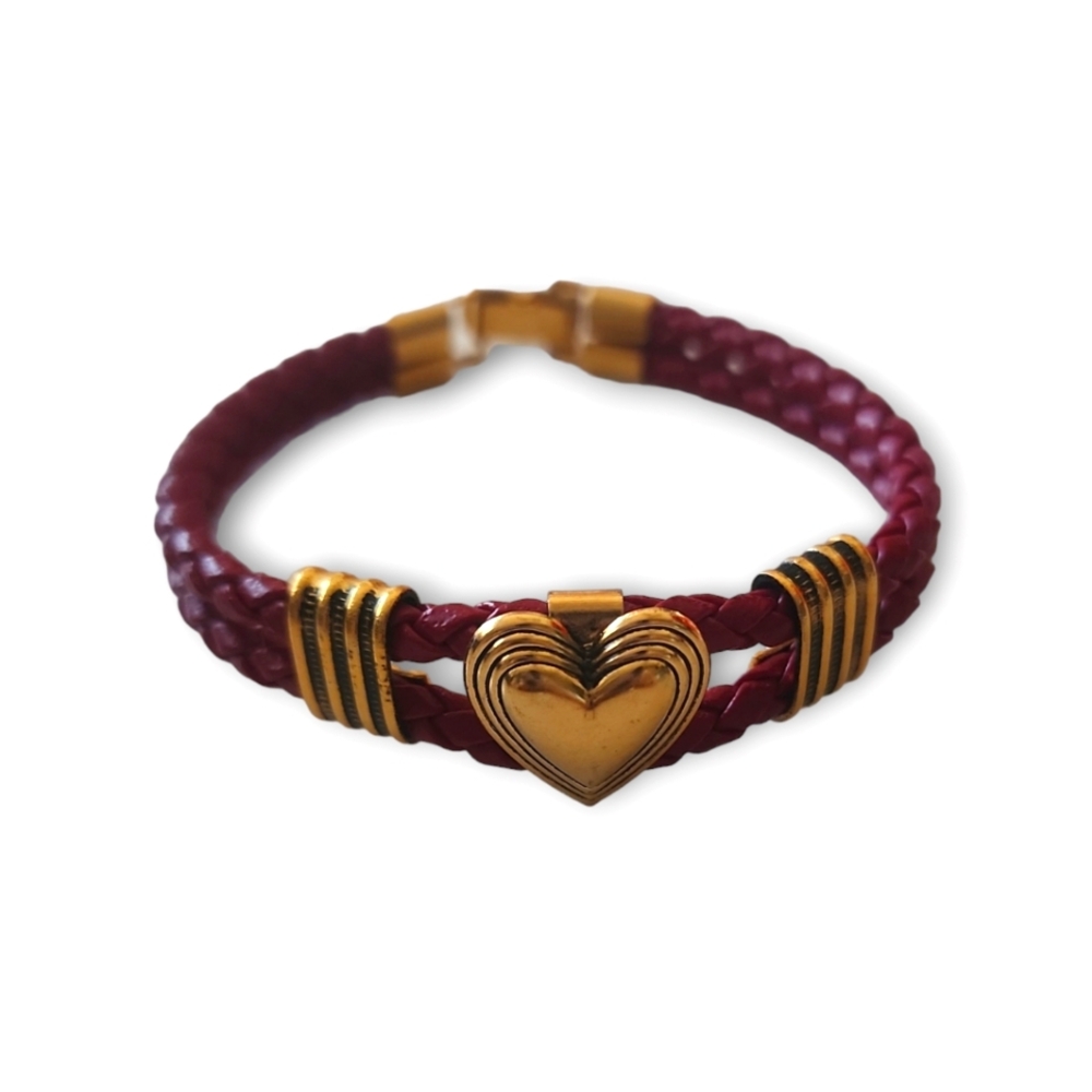 Genuine Leather Braided Heart  Bracelet